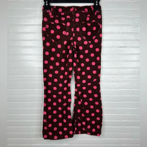 Mini Boden Girls Brown Pink Polka Dot Corduroy Pants Size 9 Heart Pockets - Picture 3 of 10